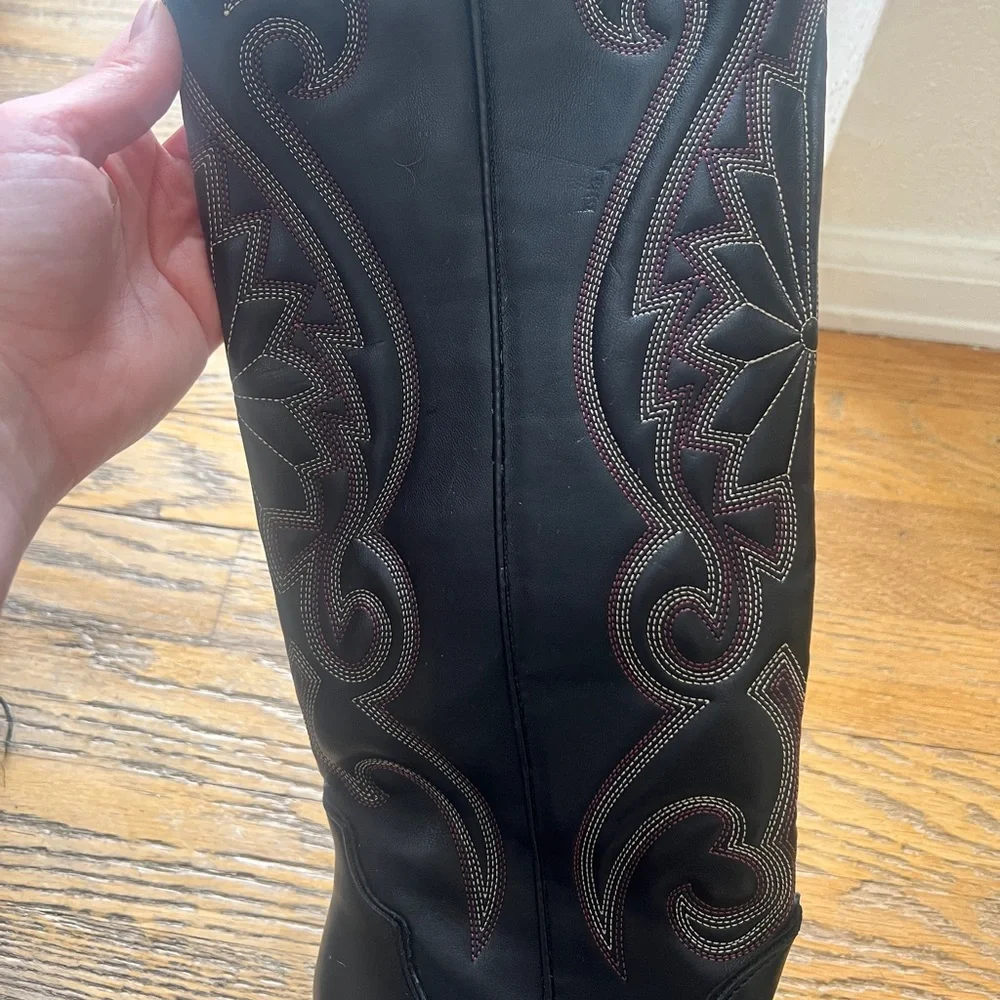 Steve Madden Lasso Black Women's Tall Western Boot with Embroidered Detail